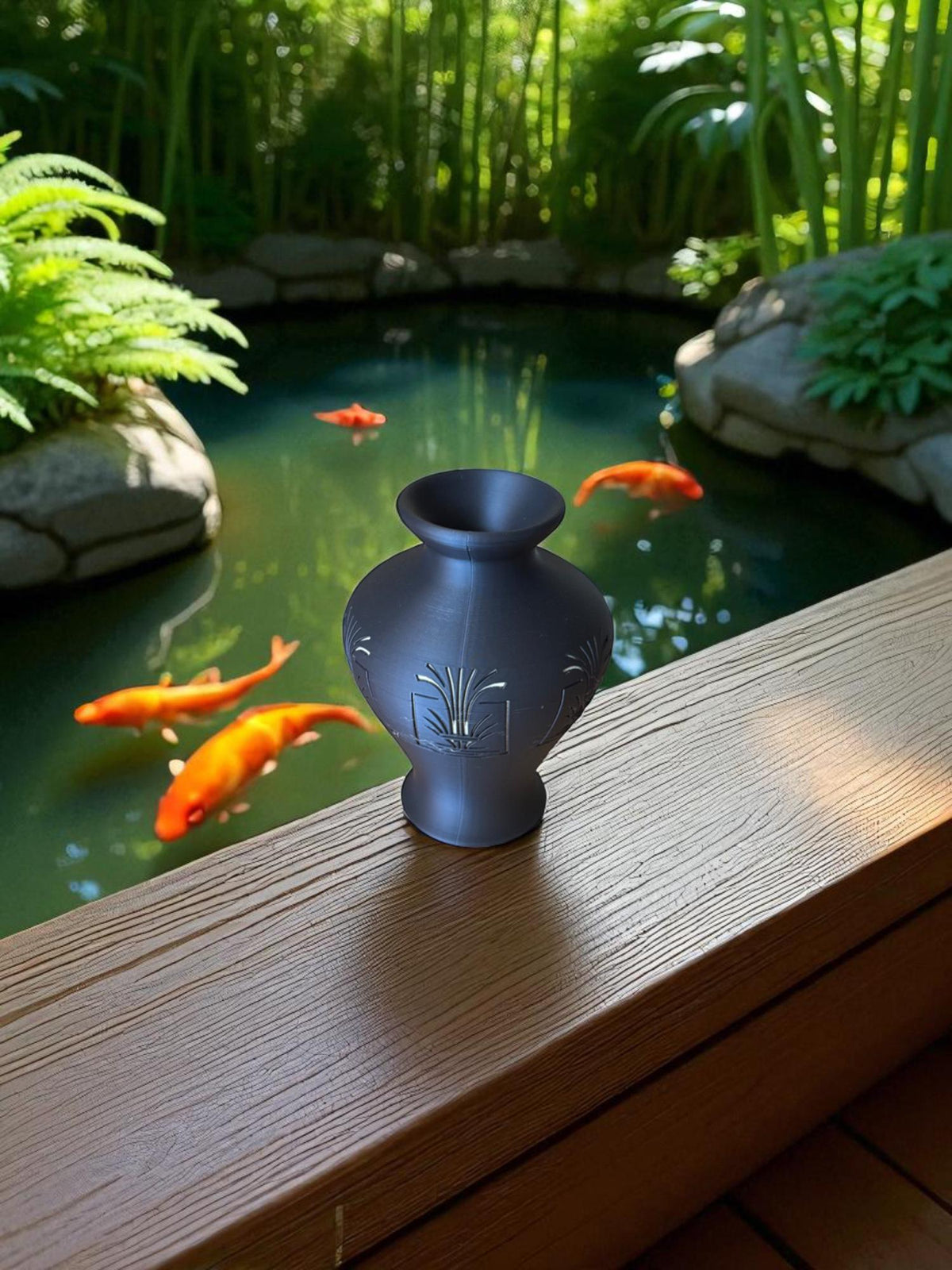 Fountain Vase Art Deco Black Gold Home Decor Classic Hourglass Vase with Fountain Relief, Elegant Centerpiece for Modern Interiors