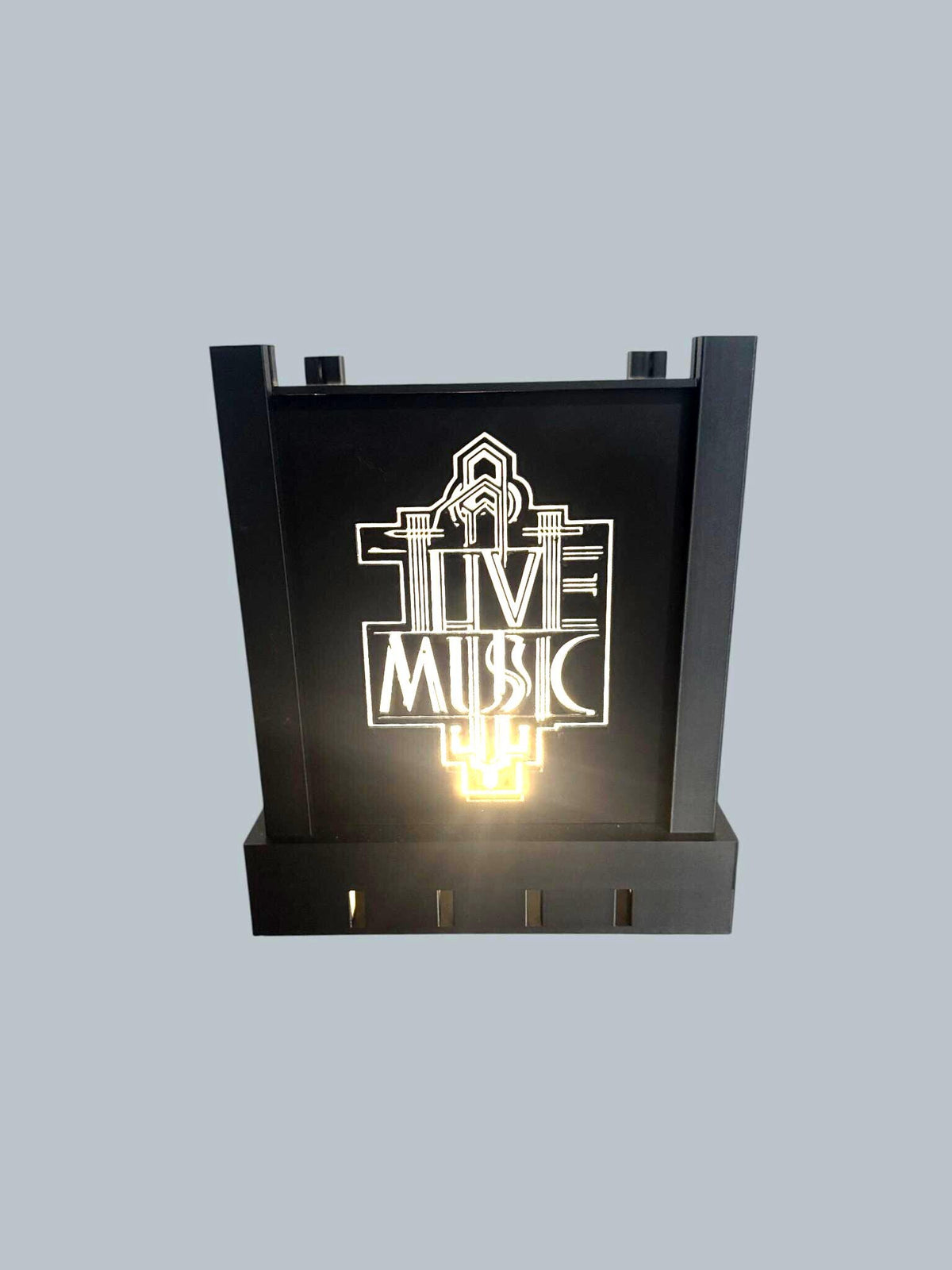 Art Deco LIVE MUSIC Lamp, Geometric Starburst Panels, After Hours Sign Light, Warm Neutral Cool LED, Home Bar Desk Nightstand Accent, Gift