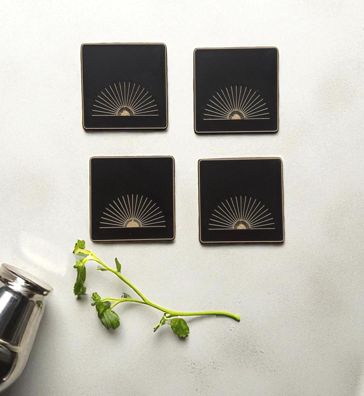 Starburst Coaster Set  Art Deco & Mid Century Modern Geometric Square Drink Coasters for Coffee Table or Bar Cart Decor
