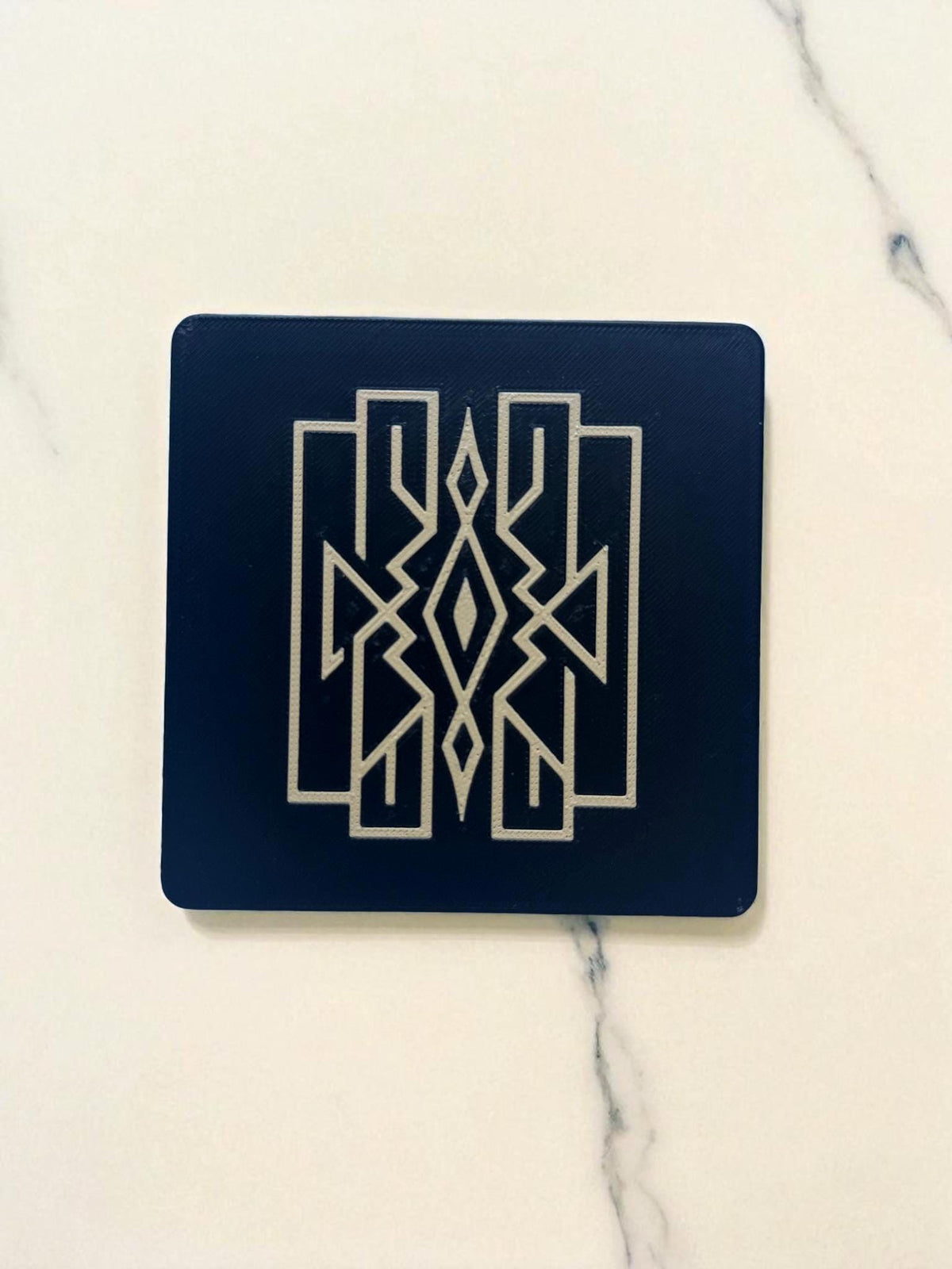 Art Deco Lattice Coaster Set with Holder  Black and Tan Geometric Design, Modern Home Decor, Elegant Table Protection, Housewarming Gift