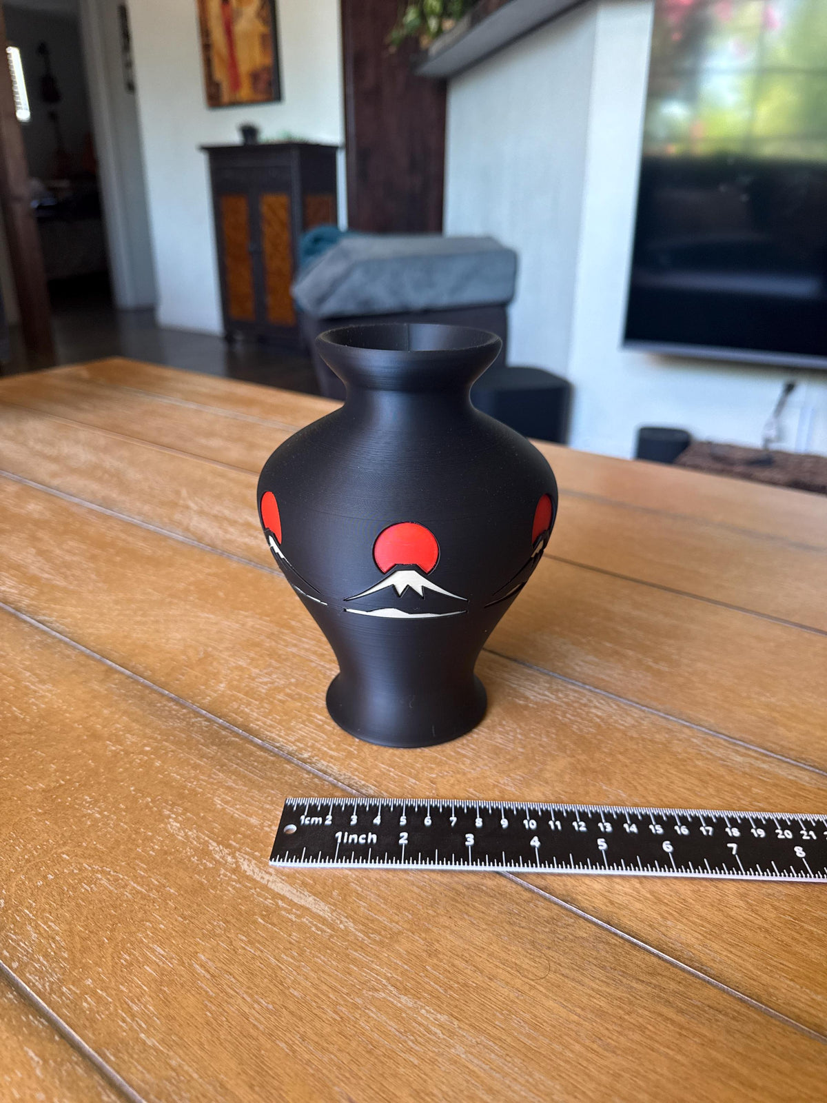 Mount Fuji Vase | Japanese Home Decor | Japandi Decorative Vase | Black & Red Table Vase | Shelf and Coffee Table Accent