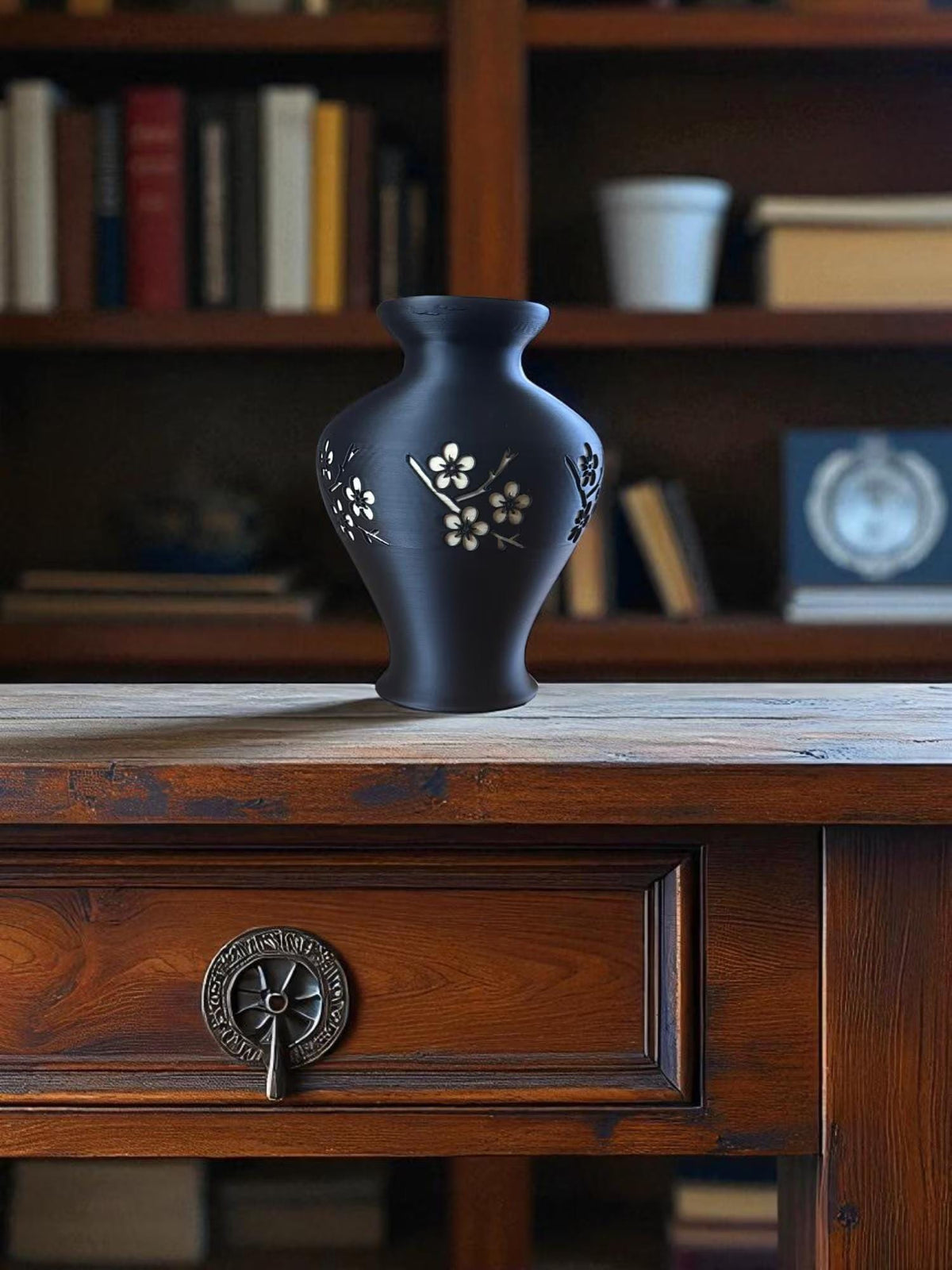Elegant Cherry Blossom Vase: Engraved Japanese Floral Art Decor for Romantic Zen Home Ambiance