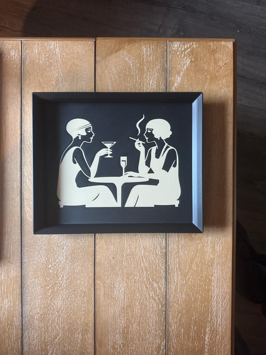 Vintage Art Deco Serving Tray with Flappers Cocktails Design - 12 or 16 Black & Tan Decor