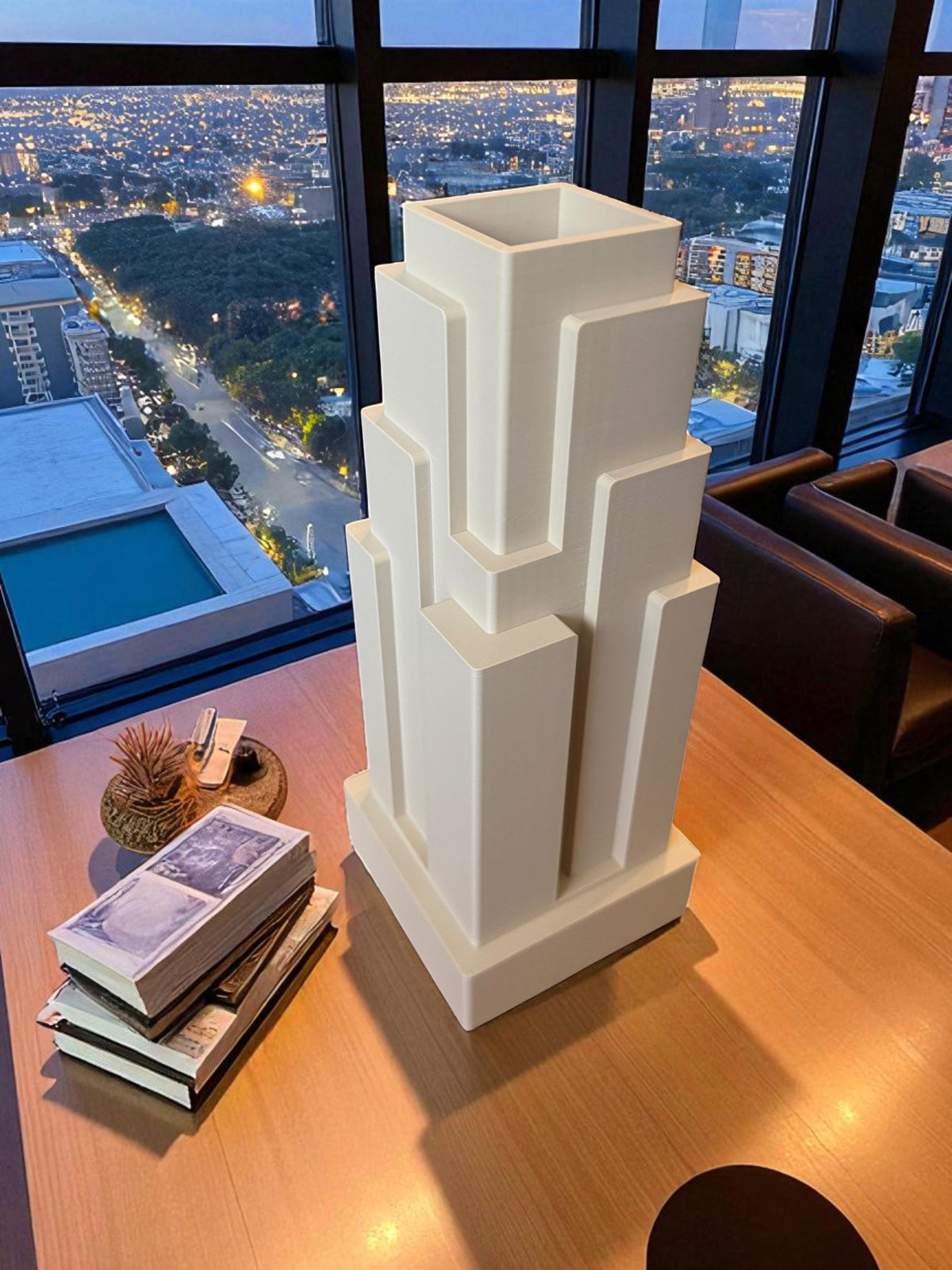 Art Deco Chicago Skyscraper Vase, Inspired by CBOT, Architectural Statement Piece for Living Room or Office Shelf Decor, Gift for Him or Her