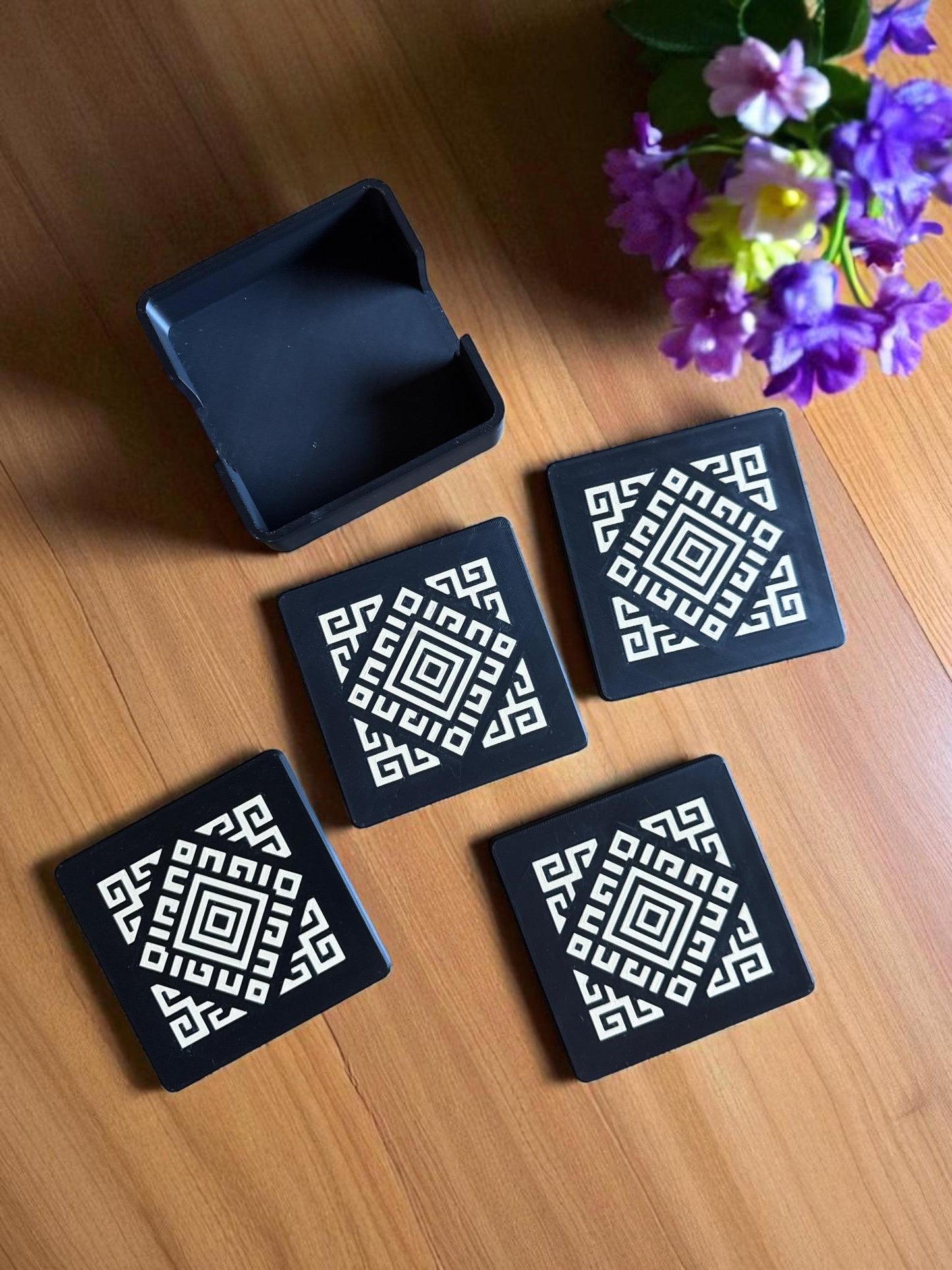 Andean Interlocking Coaster Set | Geometric Drink Coasters | Coffee Table Decor | Peruvian Inspired Design
