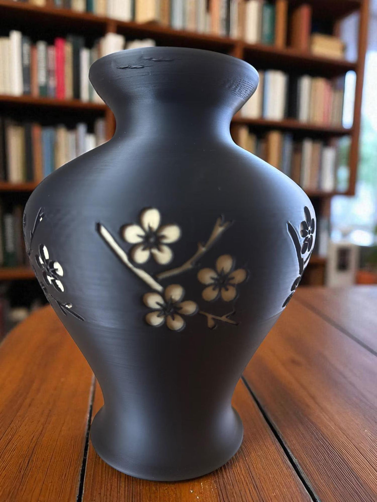 Elegant Cherry Blossom Vase: Engraved Japanese Floral Art Decor for Romantic Zen Home Ambiance
