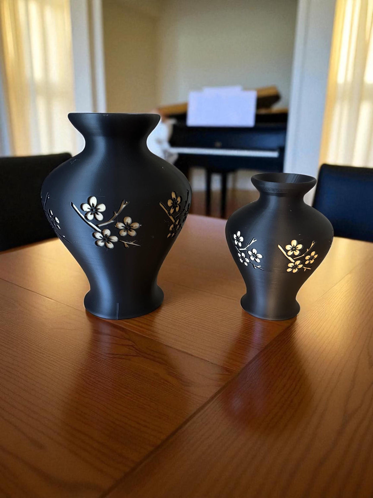 Elegant Cherry Blossom Vase: Engraved Japanese Floral Art Decor for Romantic Zen Home Ambiance