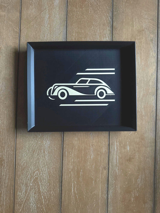 Lux Auto Art Deco Tray  Black and Gold Geometric Catchall, Vintage Car Inspired Valet, Elegant Home Decor Accent