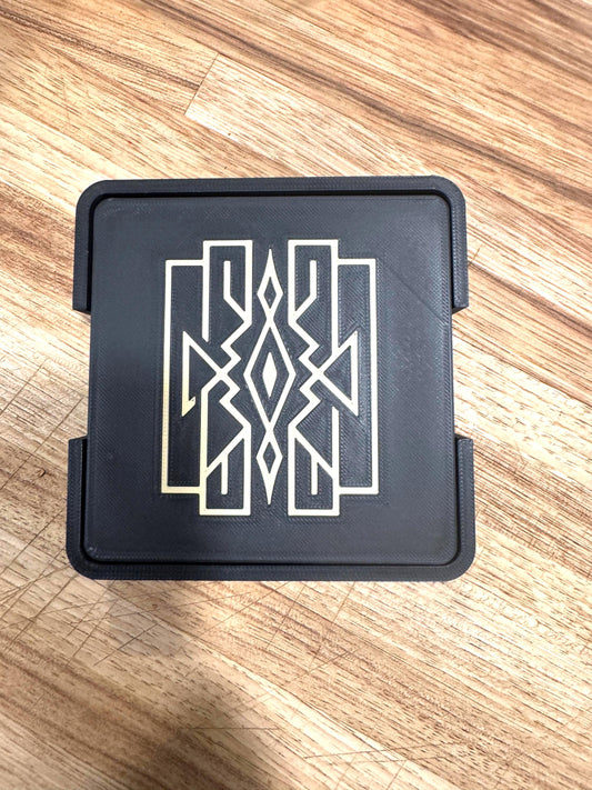 Art Deco Lattice Coaster Set with Holder  Black and Tan Geometric Design, Modern Home Decor, Elegant Table Protection, Housewarming Gift