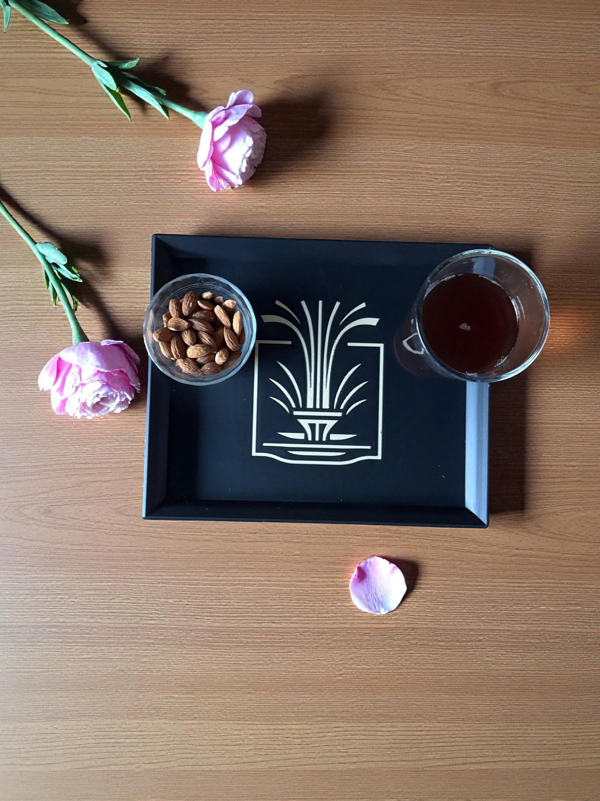 Fountain Art Deco Tray Black Tan  Elegant Geometric Catchall, Decorative Display Accent, Modern Vanity or Entryway Organizer, Serving  Tray