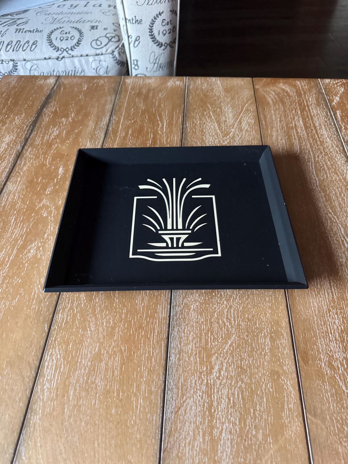 Fountain Art Deco Tray Black Tan  Elegant Geometric Catchall, Decorative Display Accent, Modern Vanity or Entryway Organizer, Serving  Tray