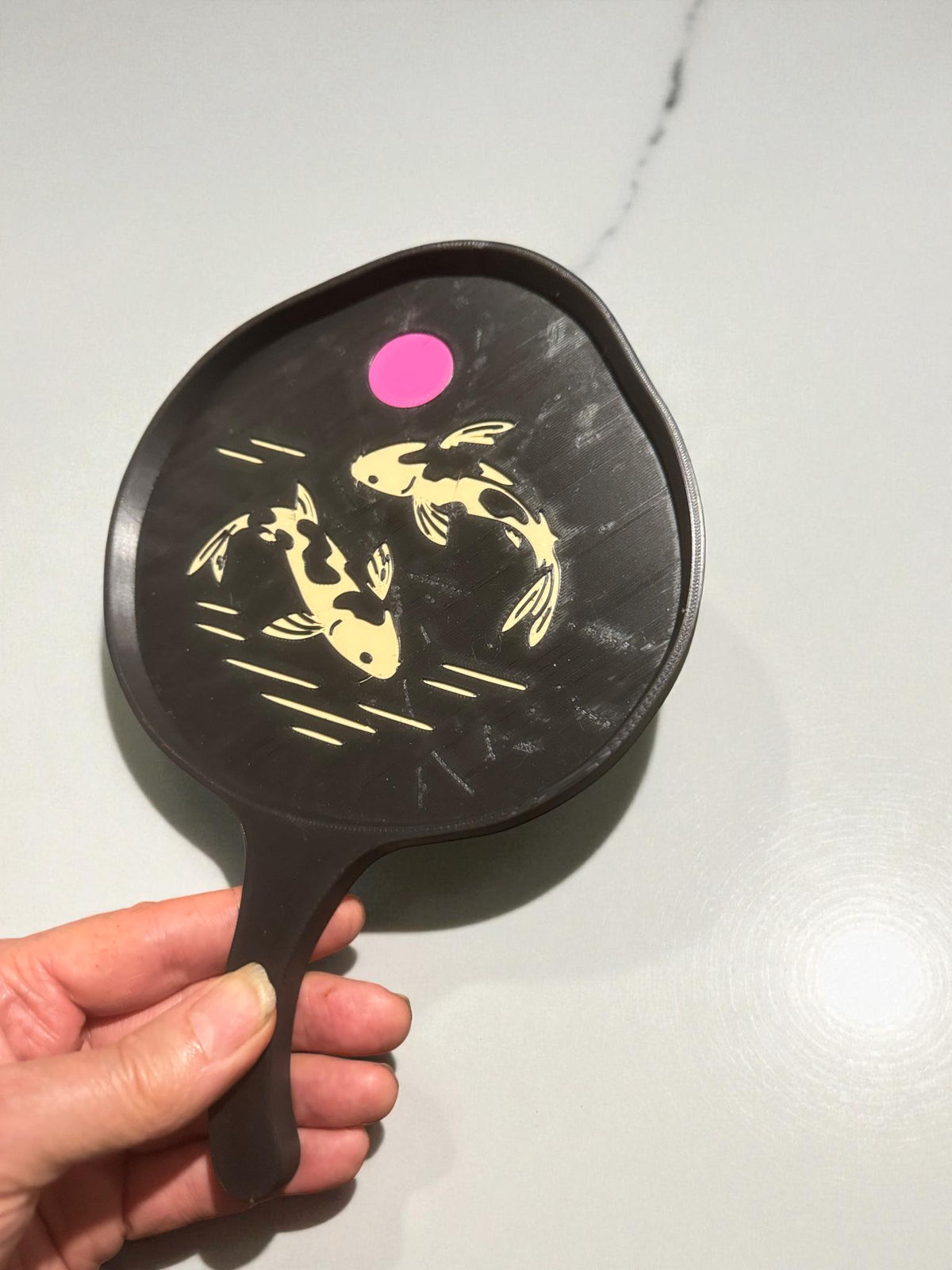 Japanese Lotus Leaf Koi Tray, Elegant Hand Paddle Tray, Zen Asian Home Decor, Black Gold Artisan Catchall, Peaceful Pond Design Gift