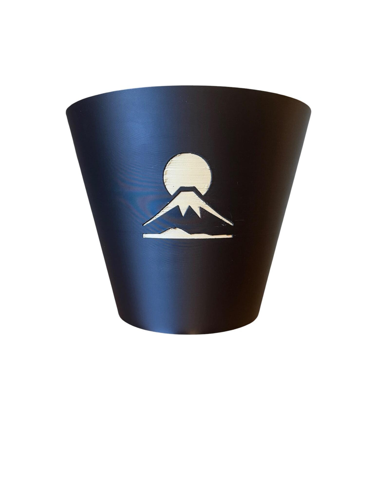 Mount Fuji Cachepot  Black and Tan Art Planter with Rising Sun Relief  Japanese Decor for Modern Homes
