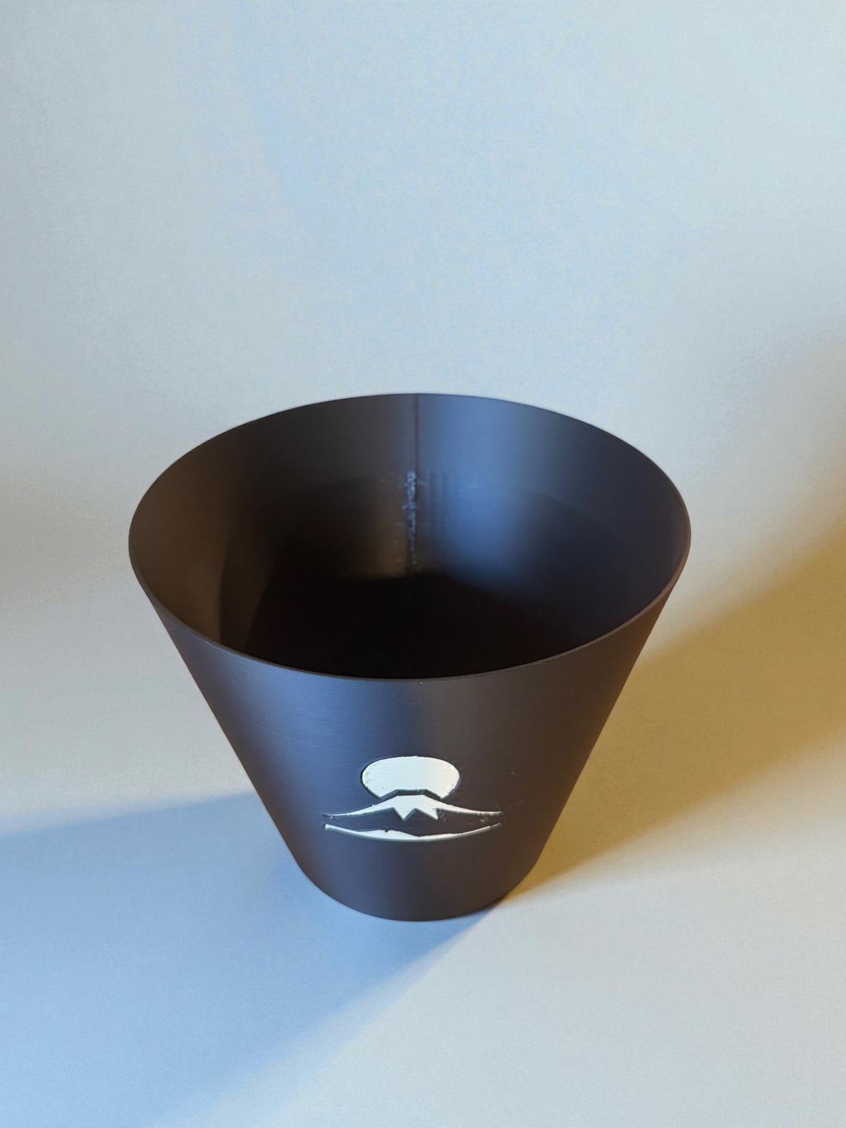 Mount Fuji Cachepot  Black and Tan Art Planter with Rising Sun Relief  Japanese Decor for Modern Homes