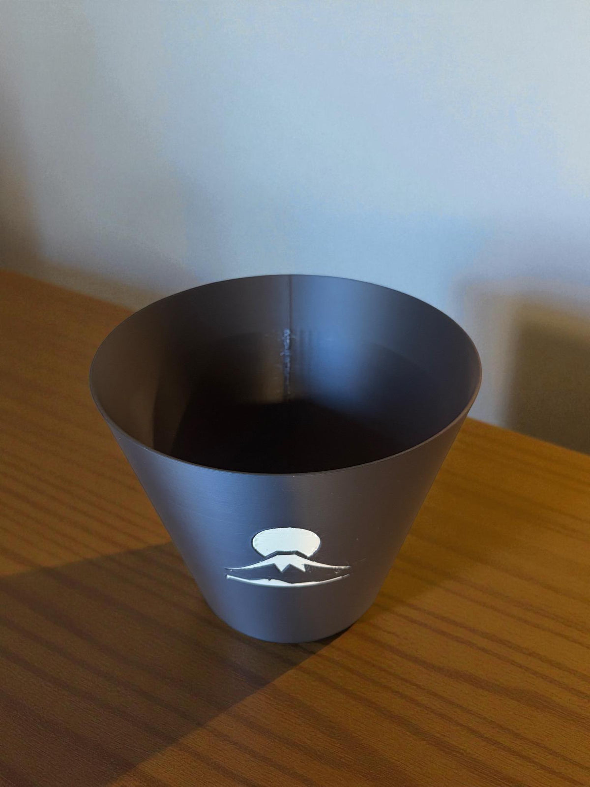 Mount Fuji Cachepot  Black and Tan Art Planter with Rising Sun Relief  Japanese Decor for Modern Homes