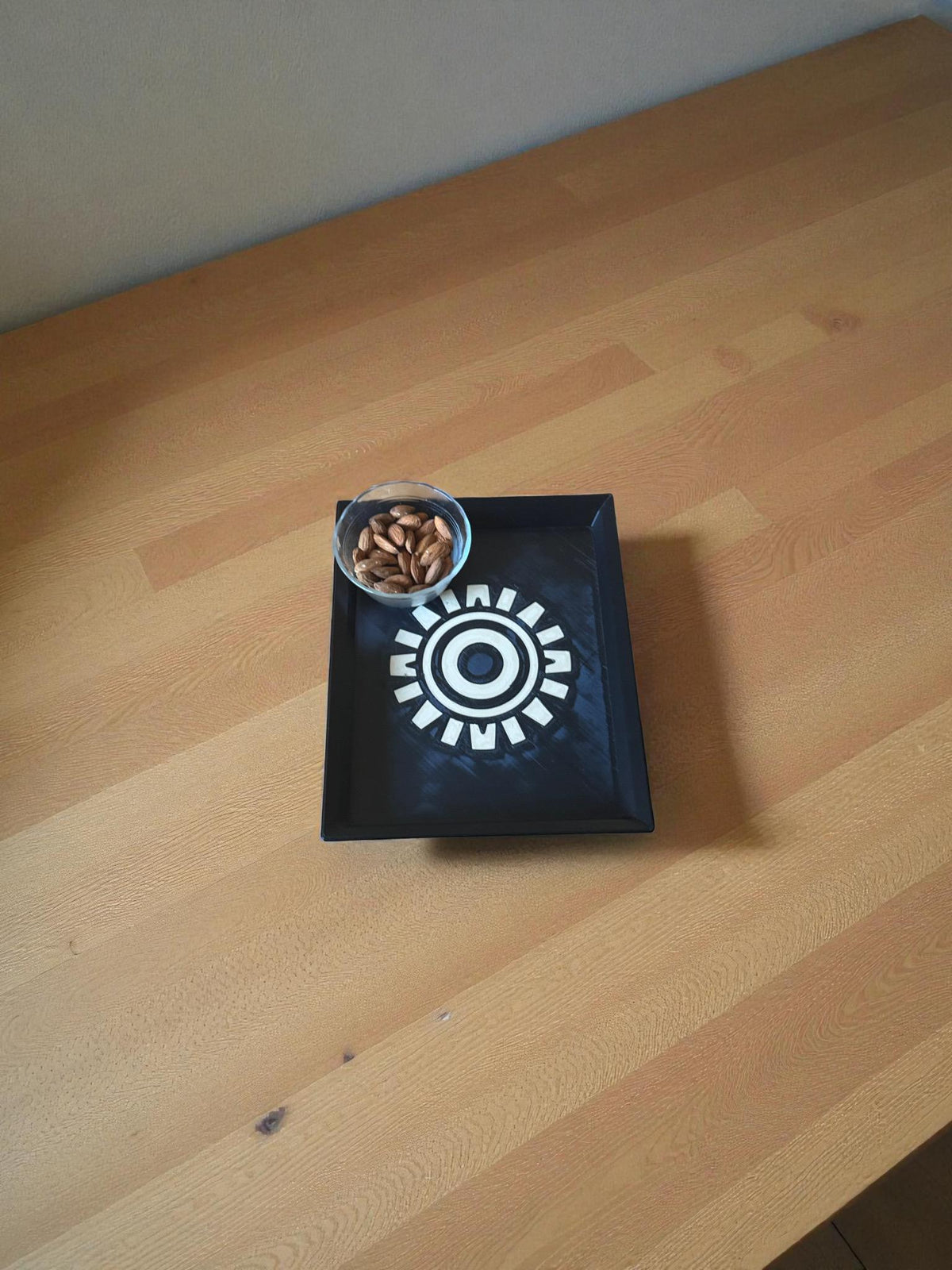 SUNBURST TRAY  Modern take on Aztec Sun, Decor that spans Art Deco, Mid Century and its Ancient Americas Roots