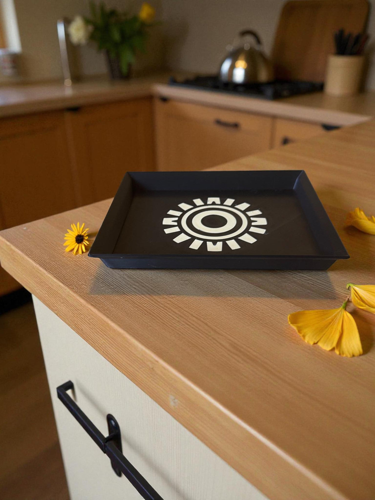 SUNBURST TRAY  Modern take on Aztec Sun, Decor that spans Art Deco, Mid Century and its Ancient Americas Roots