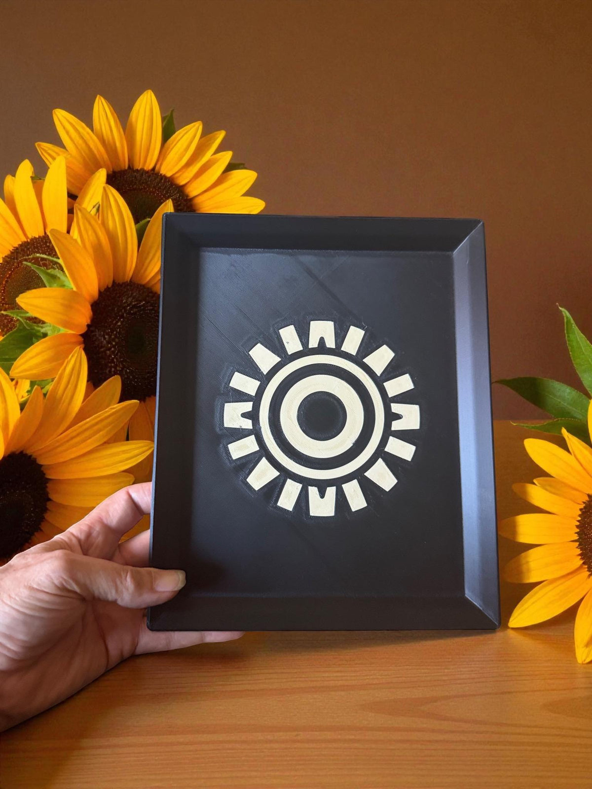 SUNBURST TRAY  Modern take on Aztec Sun, Decor that spans Art Deco, Mid Century and its Ancient Americas Roots
