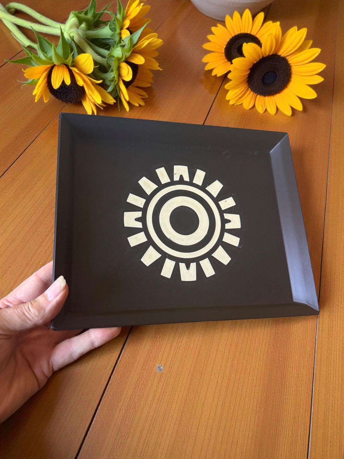 SUNBURST TRAY  Modern take on Aztec Sun, Decor that spans Art Deco, Mid Century and its Ancient Americas Roots