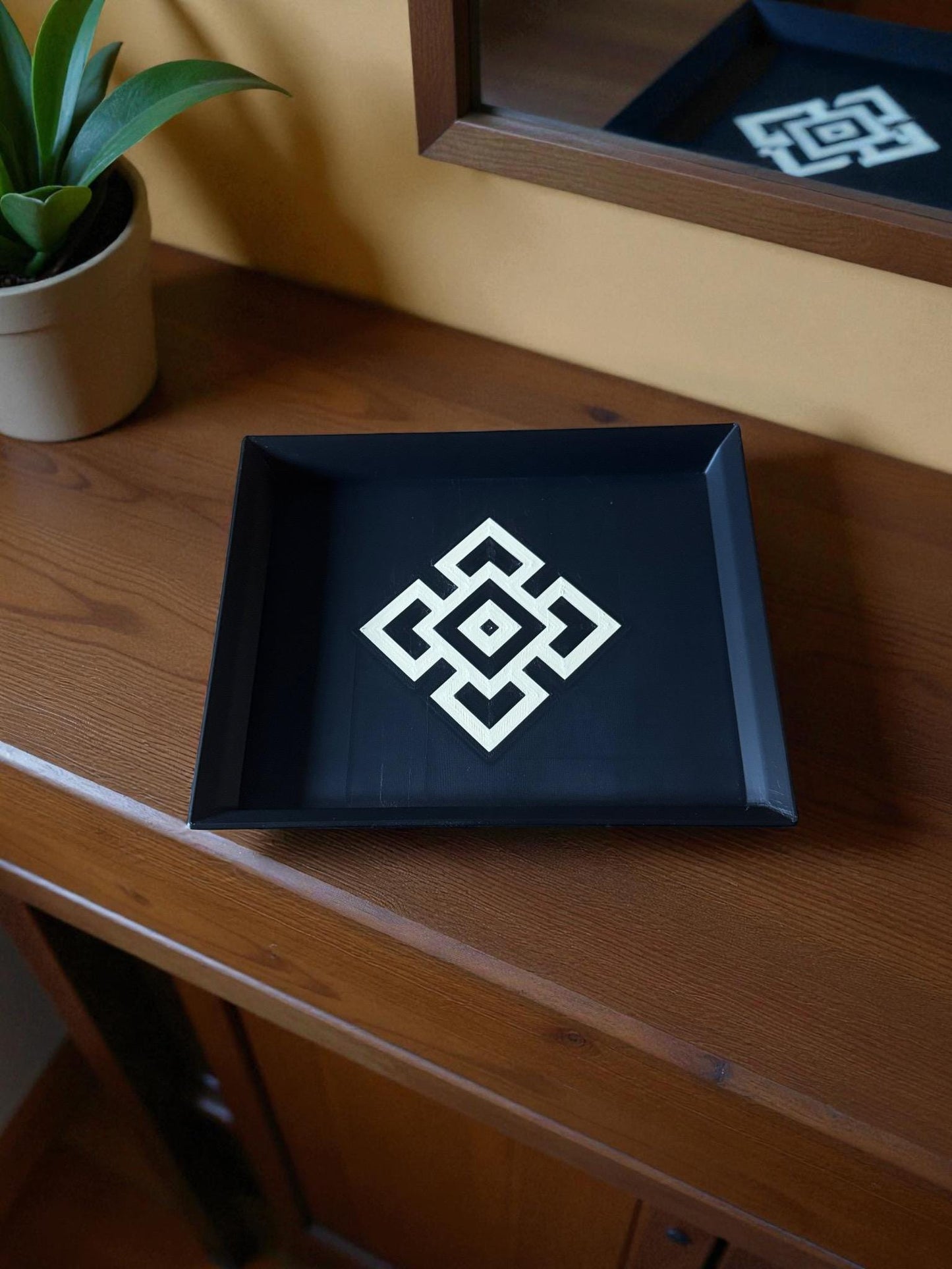 Andean Interlocking Tray   Black and Tan Accent, Modern Heritage Design, Catchall or Coffee Table Tray from our Americas Collection