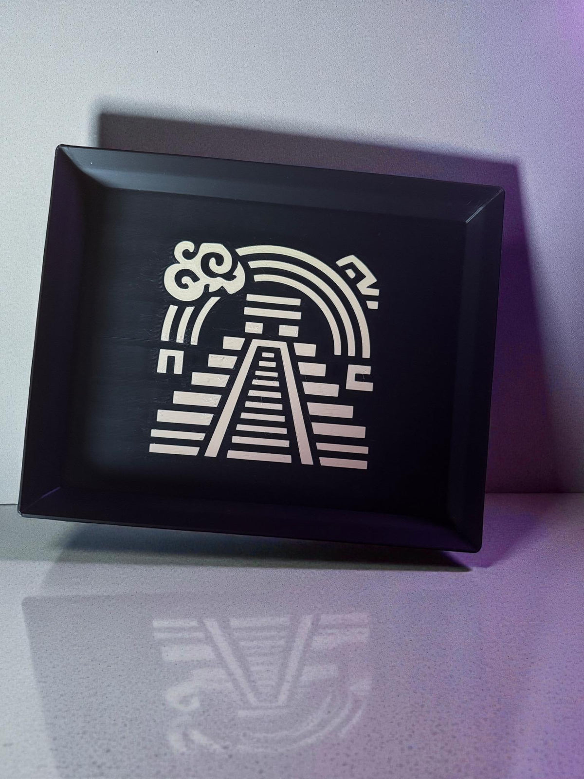 Rainbow Pyramid Tray  Black and Tan Decorative Accent, Art Deco Catchall, Mesoamerican Inspired Home Gift from our Americas Collection