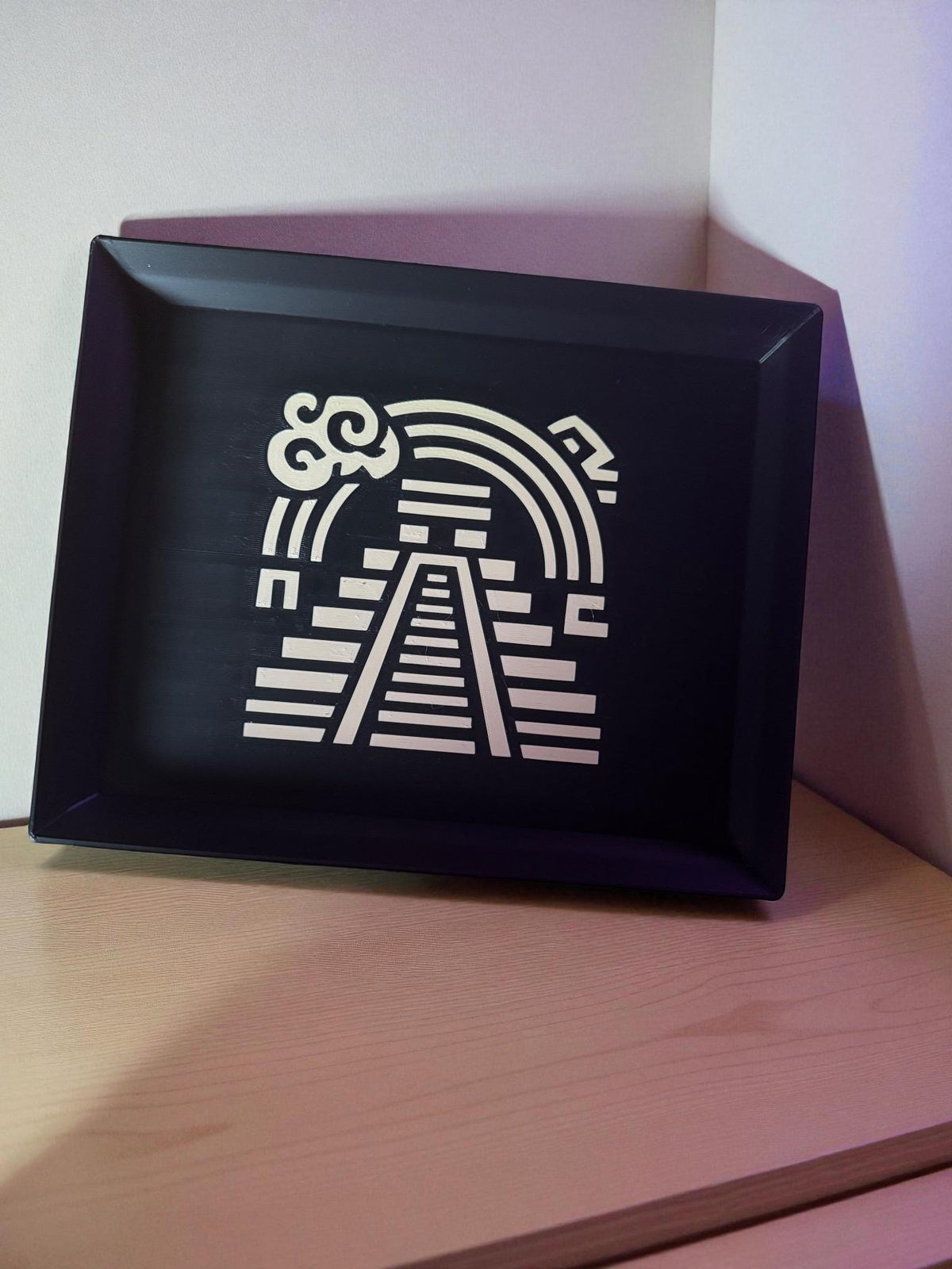 Rainbow Pyramid Tray  Black and Tan Decorative Accent, Art Deco Catchall, Mesoamerican Inspired Home Gift from our Americas Collection