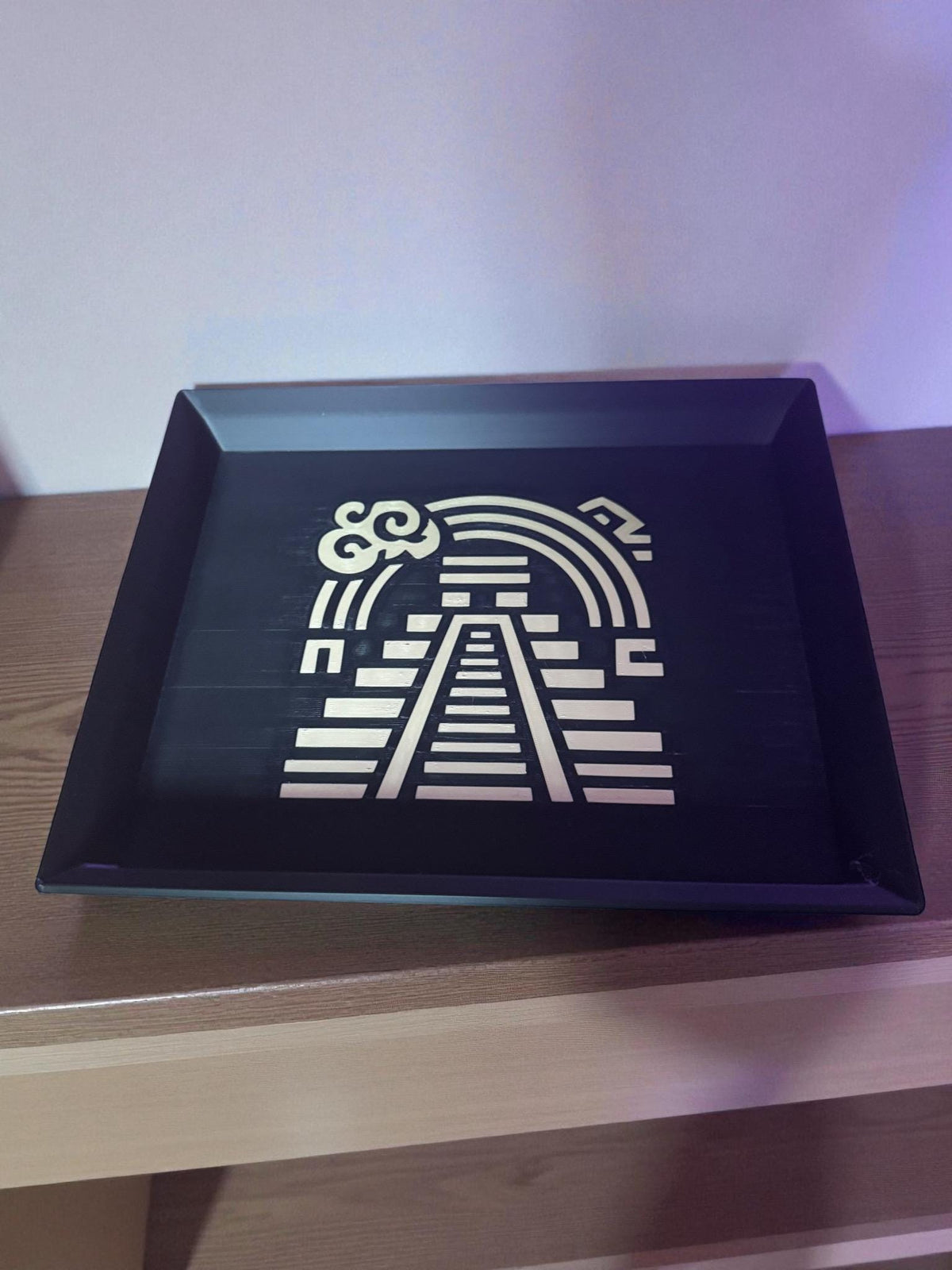 Rainbow Pyramid Tray  Black and Tan Decorative Accent, Art Deco Catchall, Mesoamerican Inspired Home Gift from our Americas Collection