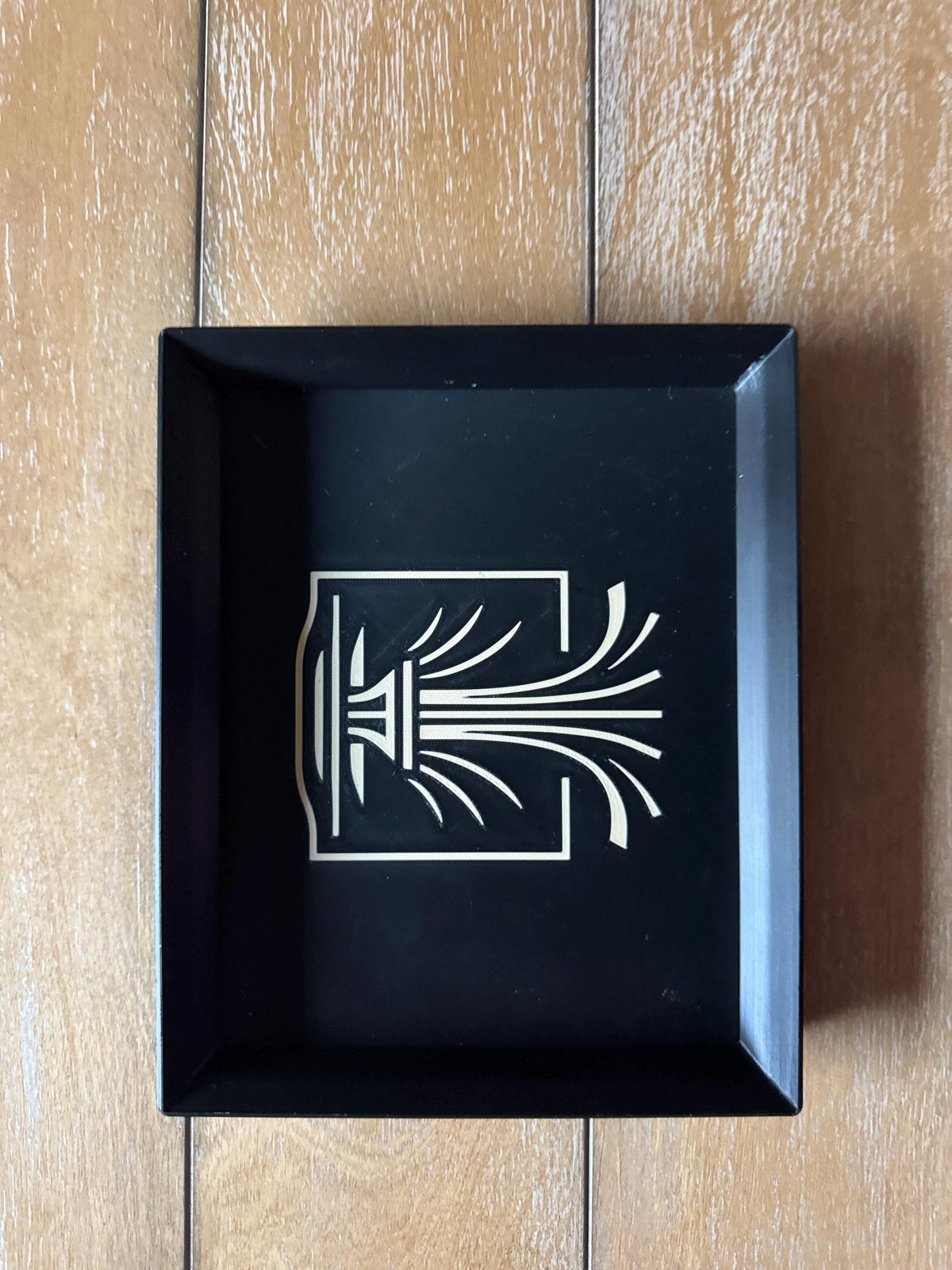 Fountain Art Deco Tray Black Tan  Elegant Geometric Catchall, Decorative Display Accent, Modern Vanity or Entryway Organizer, Serving  Tray