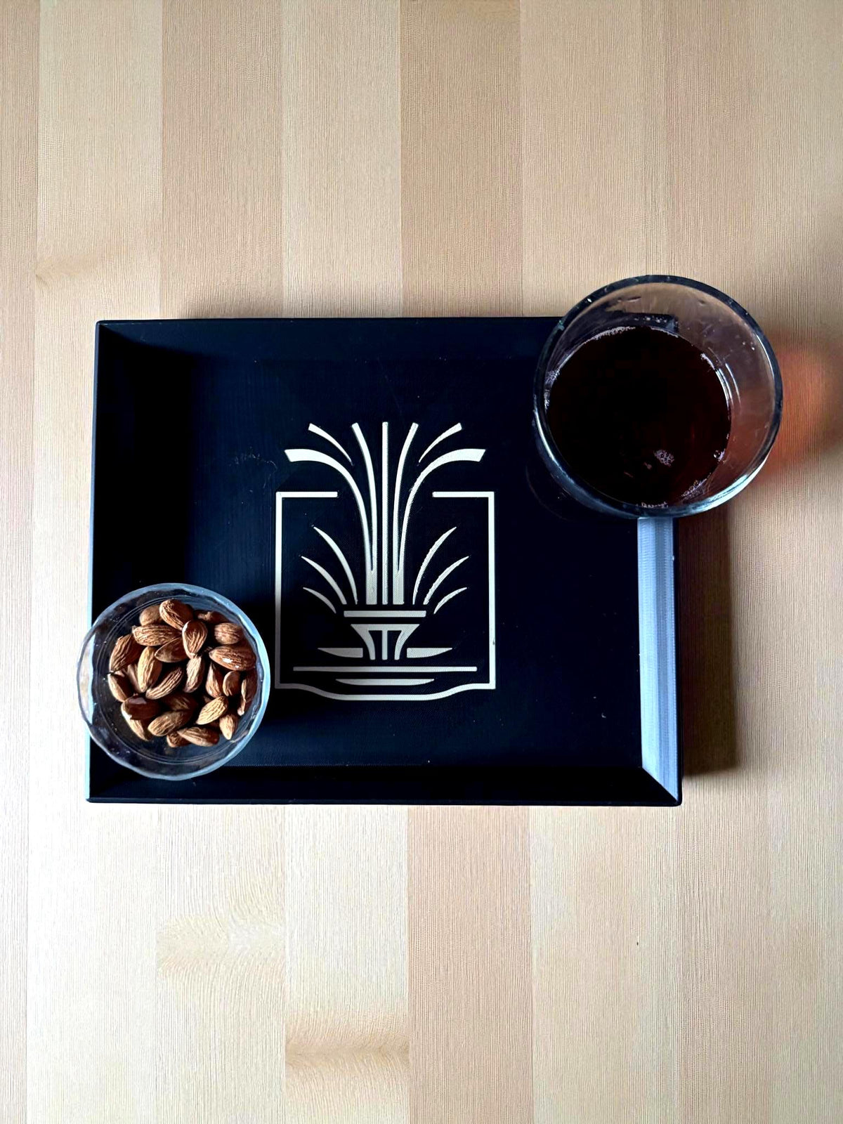 Fountain Art Deco Tray Black Tan  Elegant Geometric Catchall, Decorative Display Accent, Modern Vanity or Entryway Organizer, Serving  Tray