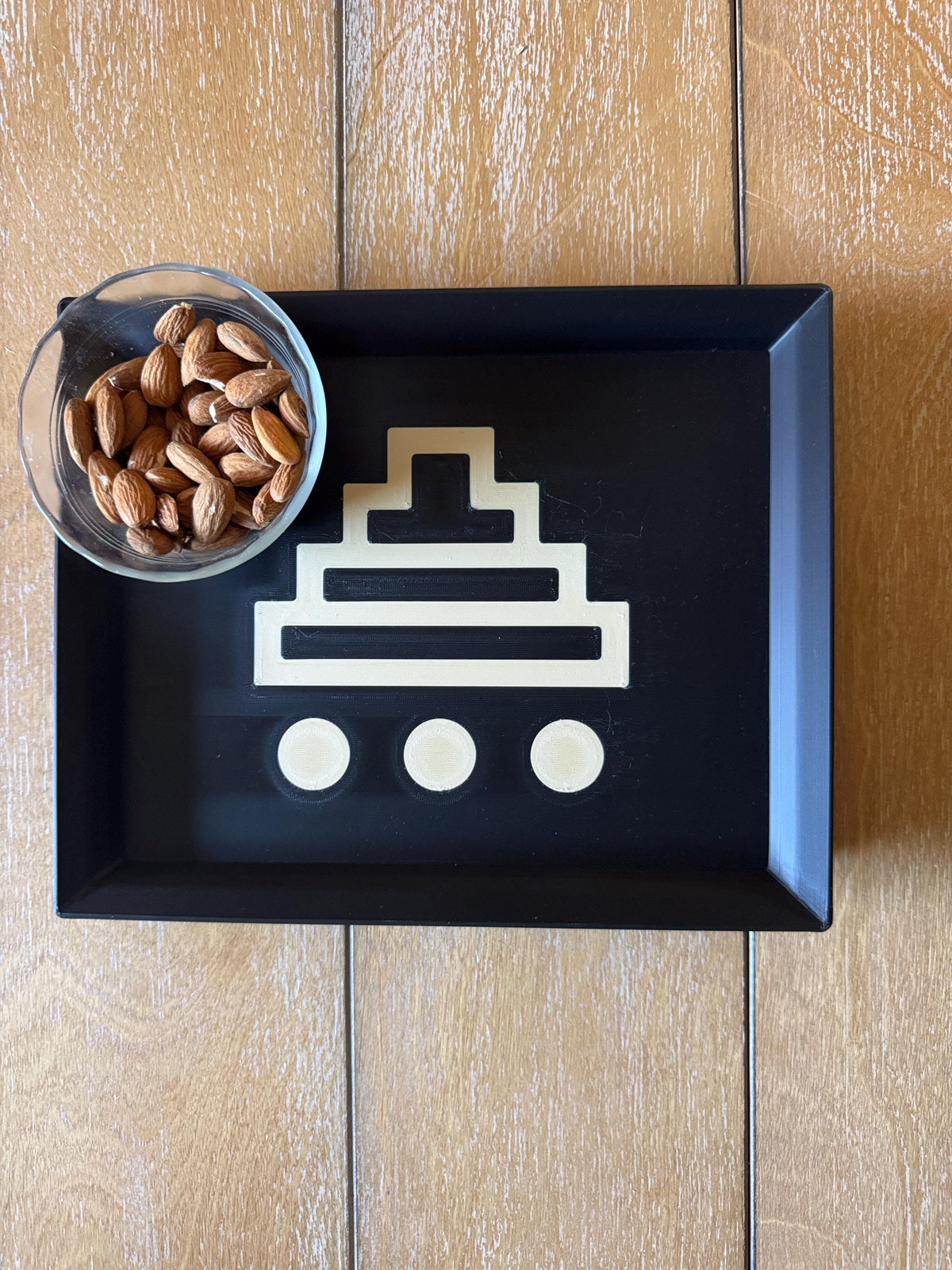 STEPPED PYRAMID TRAY black and tan accent catchall for entry desk, coffee table or serving with the large one! From our Americas Collection