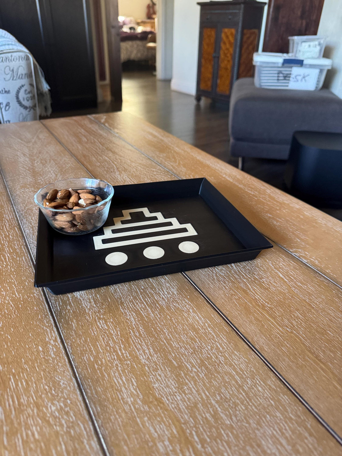STEPPED PYRAMID TRAY black and tan accent catchall for entry desk, coffee table or serving with the large one! From our Americas Collection