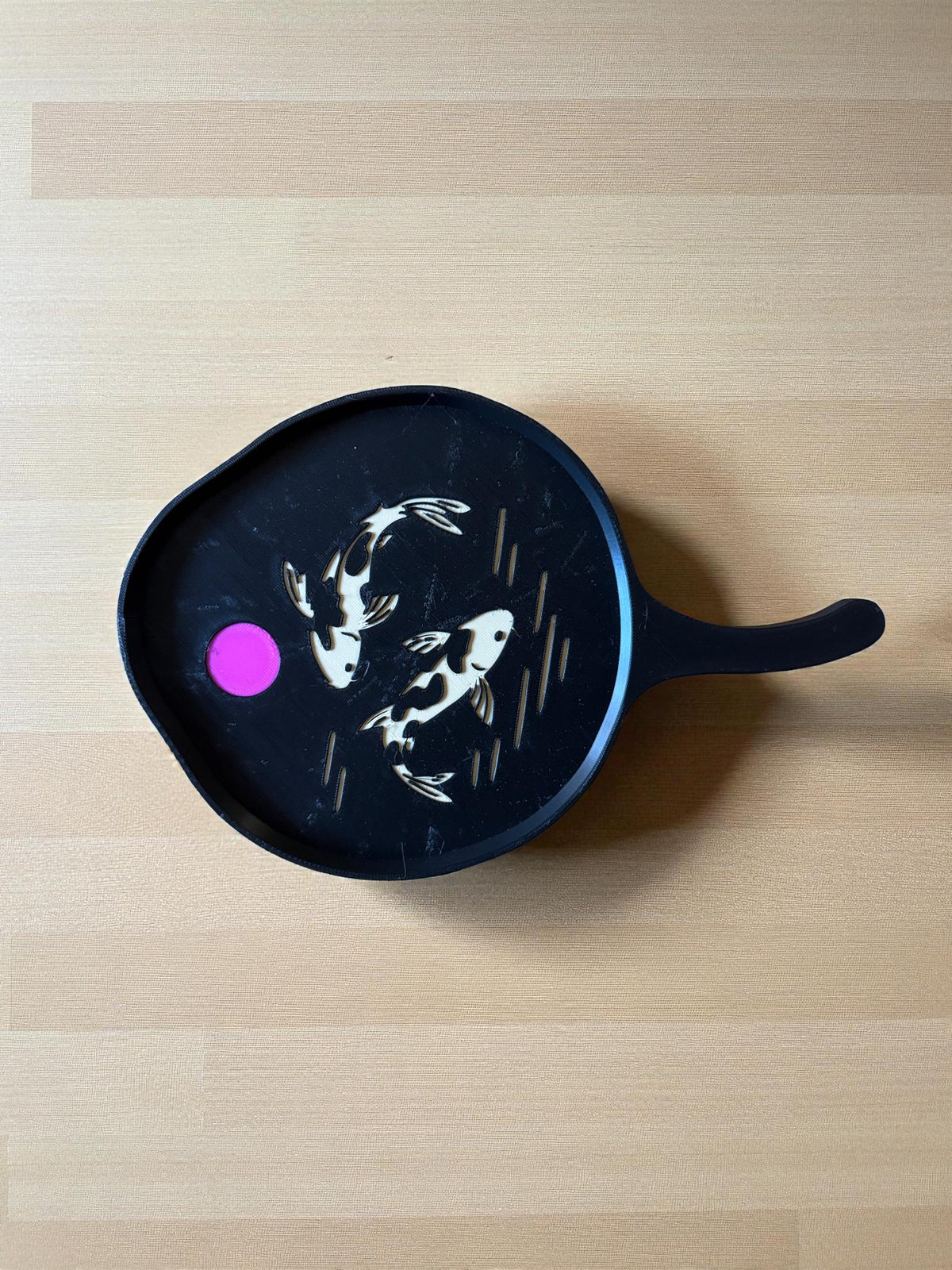 Japanese Lotus Leaf Koi Tray, Elegant Hand Paddle Tray, Zen Asian Home Decor, Black Gold Artisan Catchall, Peaceful Pond Design Gift