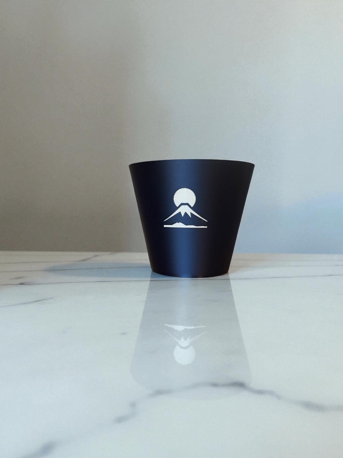 Mount Fuji Cachepot  Black and Tan Art Planter with Rising Sun Relief  Japanese Decor for Modern Homes