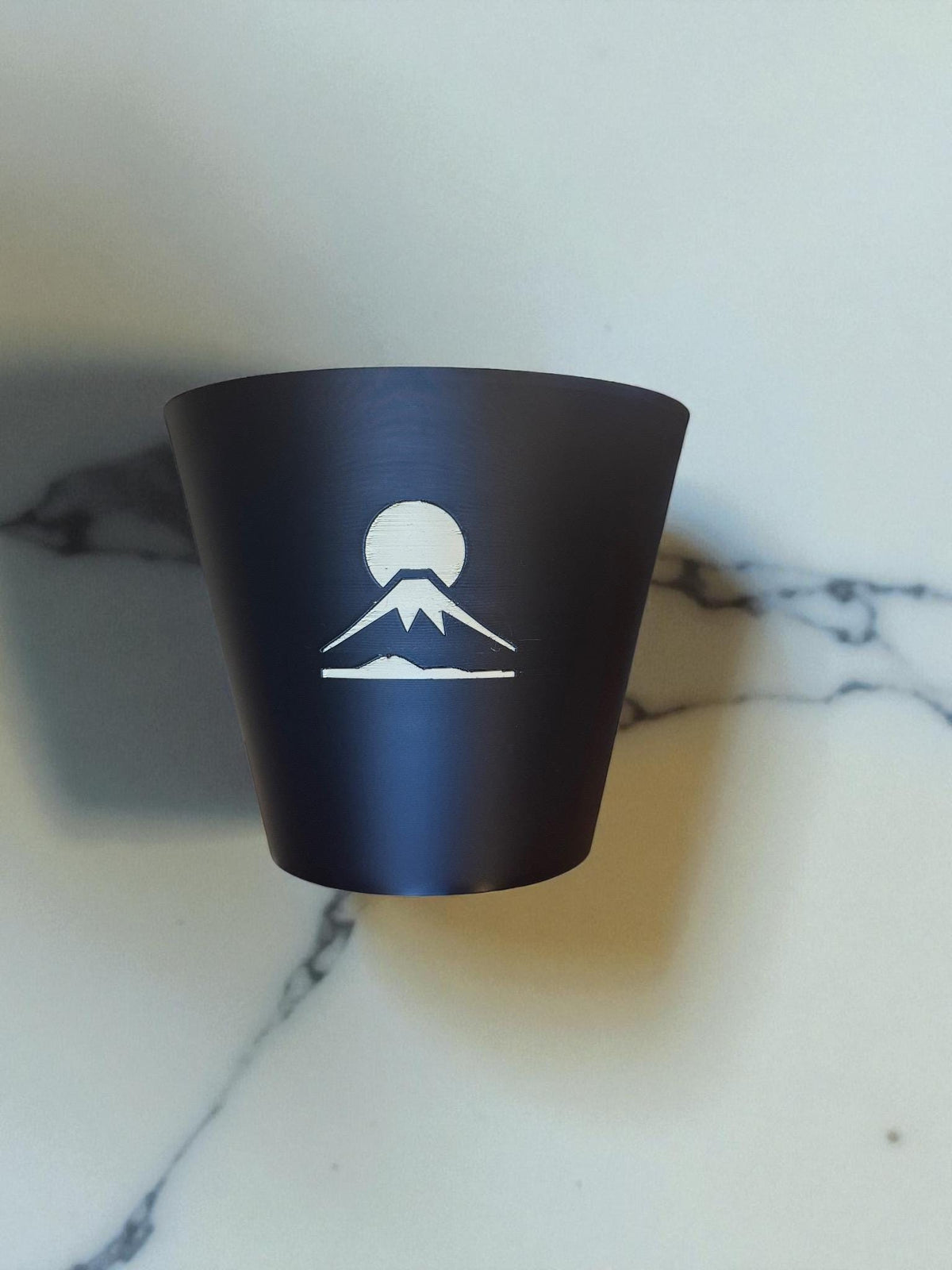 Mount Fuji Cachepot  Black and Tan Art Planter with Rising Sun Relief  Japanese Decor for Modern Homes