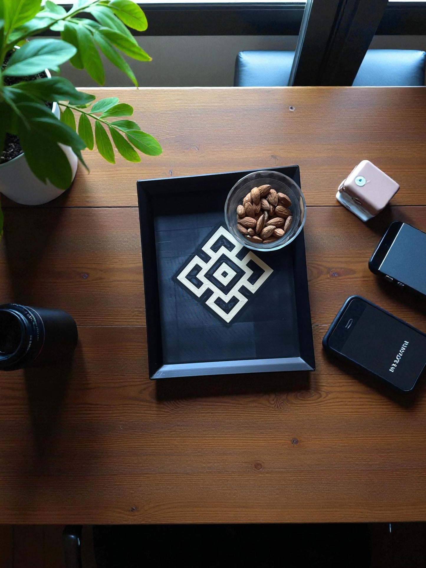 Andean Interlocking Tray   Black and Tan Accent, Modern Heritage Design, Catchall or Coffee Table Tray from our Americas Collection