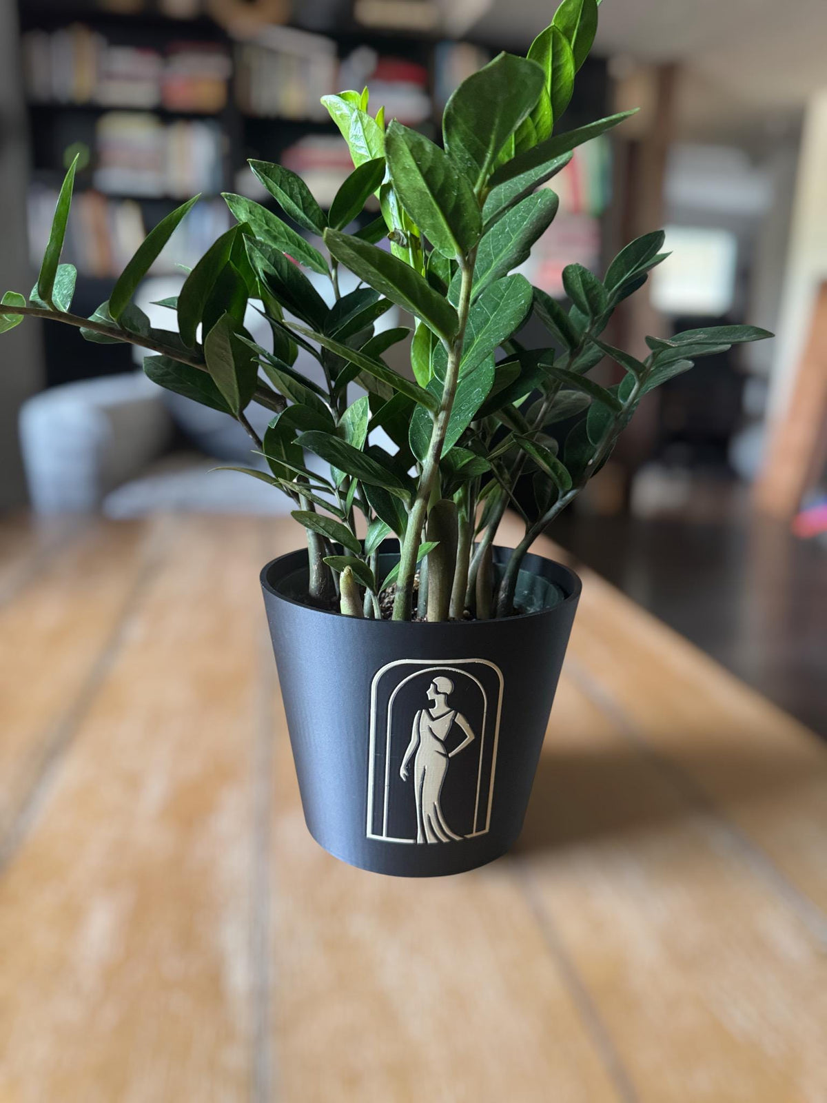 Art Deco Lady in Black Cachepot Planter  Elegant Two-Tone Vase, Black and Matte Tan Home Accent for Modern Interiors