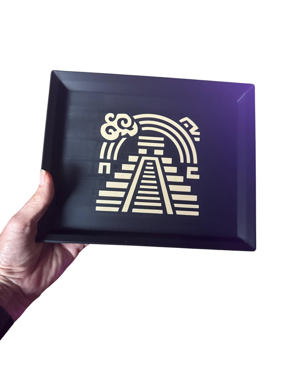 Rainbow Pyramid Tray  Black and Tan Decorative Accent, Art Deco Catchall, Mesoamerican Inspired Home Gift from our Americas Collection