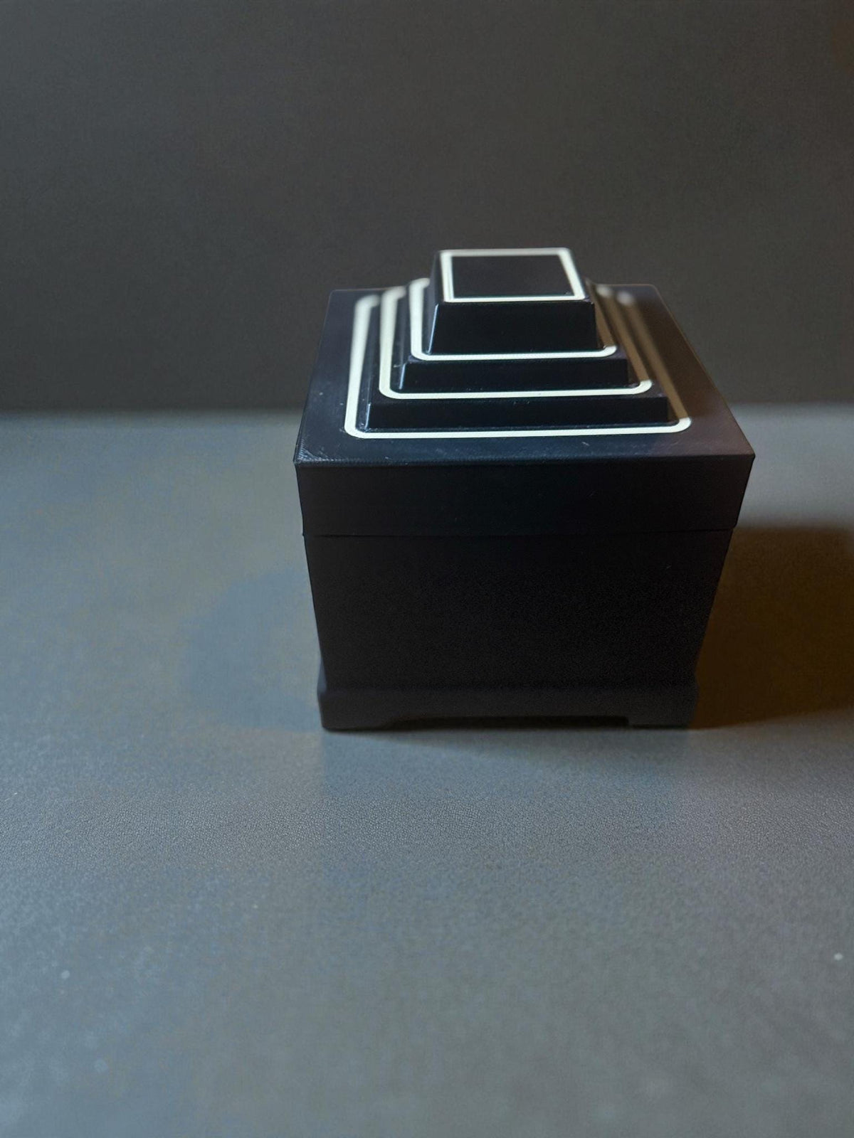 Art Deco Stepped Pyramid Box: Geometric Home Decor, Tan & Black