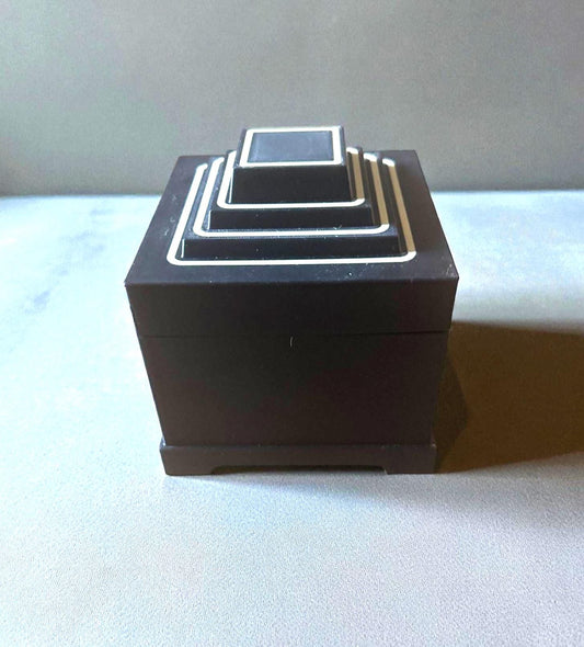 Art Deco Stepped Pyramid Box: Geometric Home Decor, Tan & Black