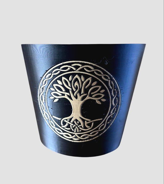 CELTIC TREE Of LIFE Cachepot, Sacred Grove Planter, Irish Family Roots Symbol, Spiritual Nature Decor, Black & Tan Pot, Indoor Garden Art
