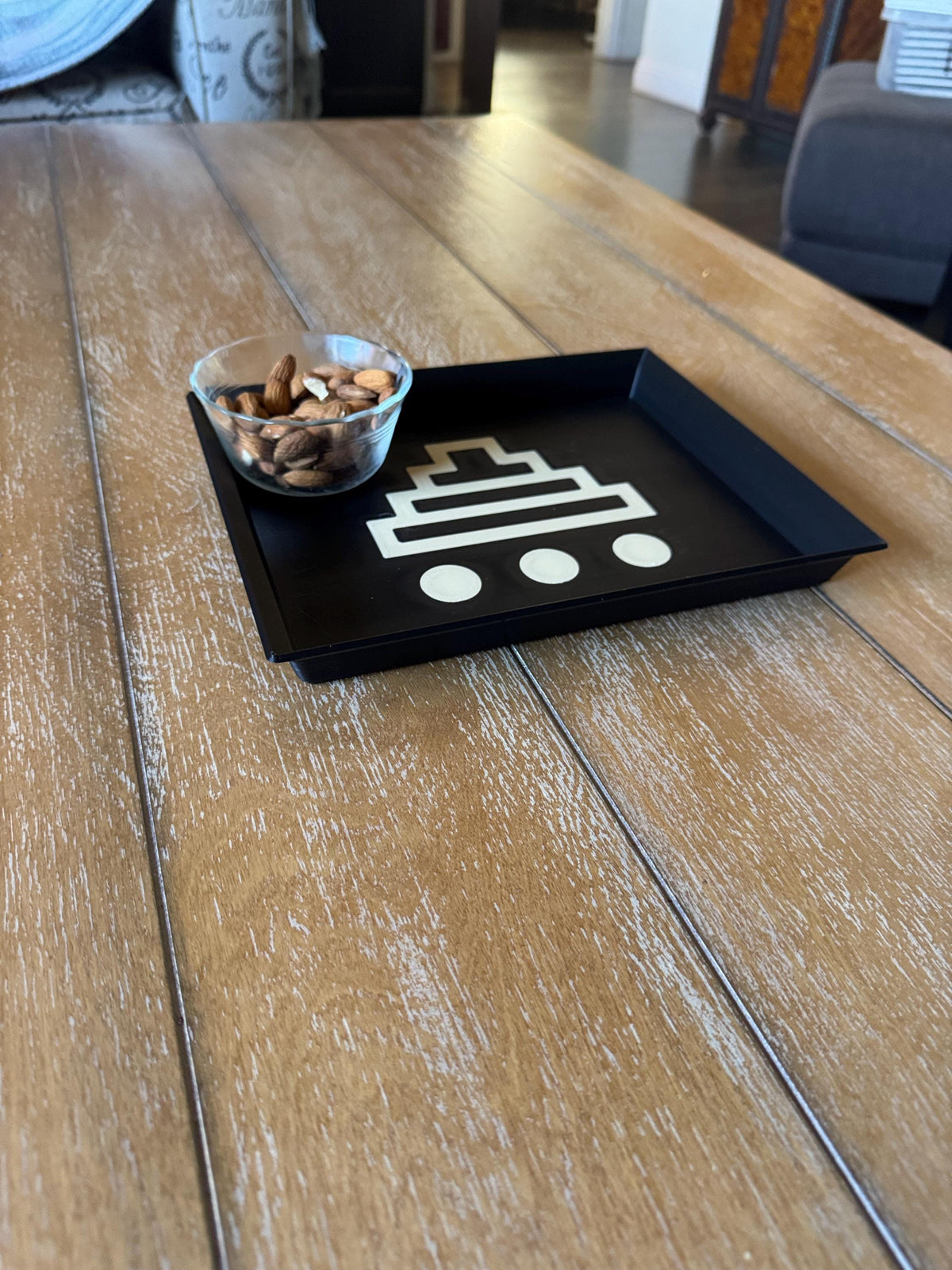 STEPPED PYRAMID TRAY black and tan accent catchall for entry desk, coffee table or serving with the large one! From our Americas Collection