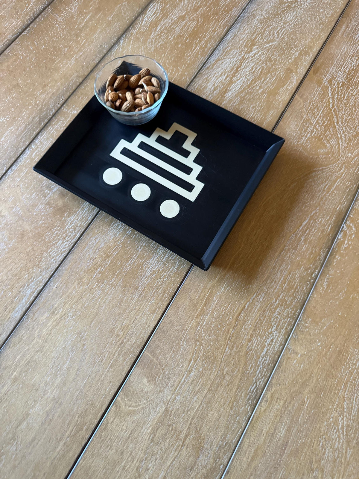 STEPPED PYRAMID TRAY black and tan accent catchall for entry desk, coffee table or serving with the large one! From our Americas Collection