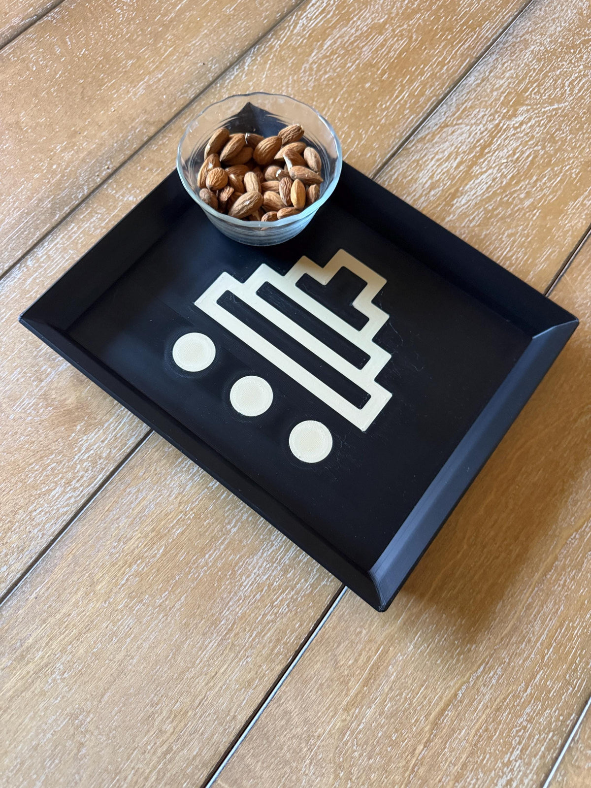 STEPPED PYRAMID TRAY black and tan accent catchall for entry desk, coffee table or serving with the large one! From our Americas Collection