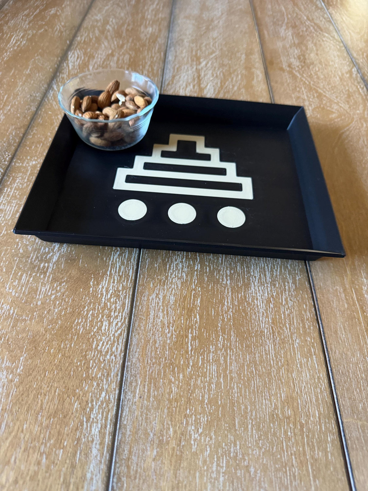STEPPED PYRAMID TRAY black and tan accent catchall for entry desk, coffee table or serving with the large one! From our Americas Collection