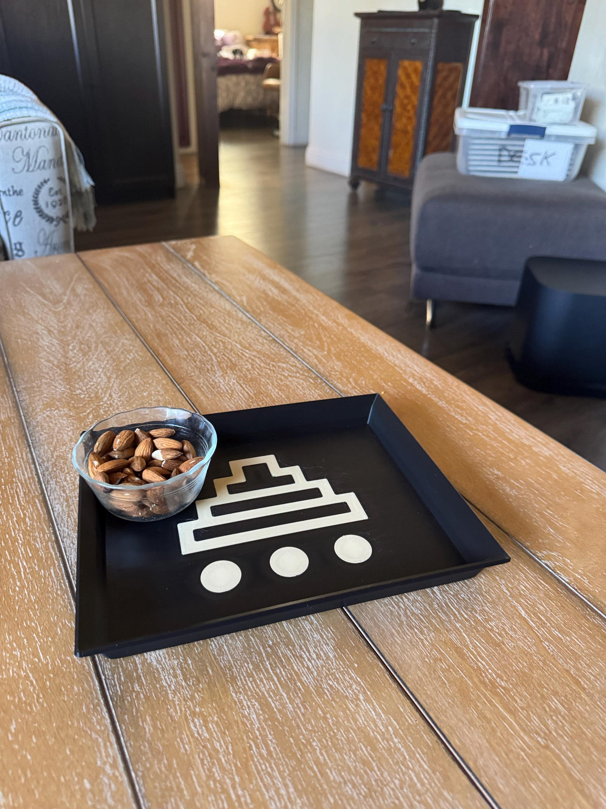 STEPPED PYRAMID TRAY black and tan accent catchall for entry desk, coffee table or serving with the large one! From our Americas Collection