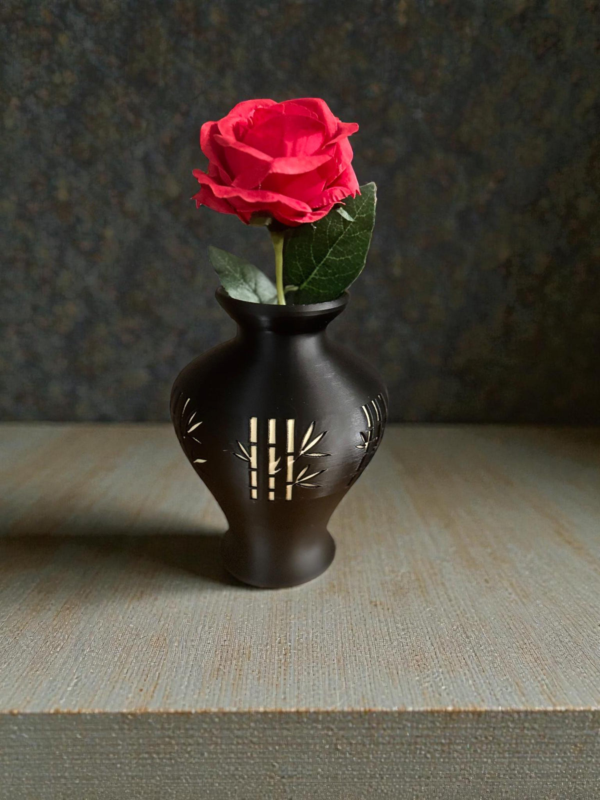 Bamboo black and tan/gold Vase, Japanese bamboo art, MODERN zen decor, ASIAN home accent GIFT for entryway, shelf, mantel, living room