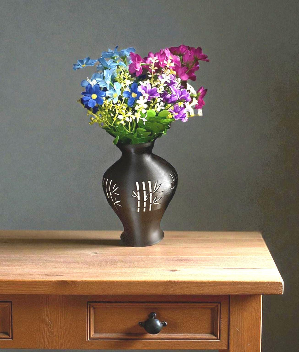 Bamboo black and tan/gold Vase, Japanese bamboo art, MODERN zen decor, ASIAN home accent GIFT for entryway, shelf, mantel, living room