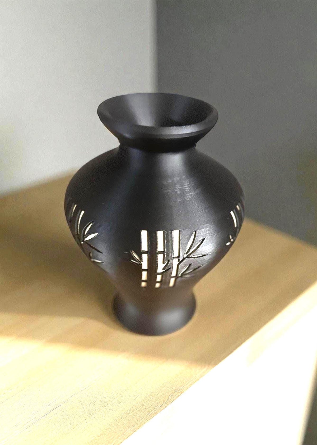 Bamboo black and tan/gold Vase, Japanese bamboo art, MODERN zen decor, ASIAN home accent GIFT for entryway, shelf, mantel, living room