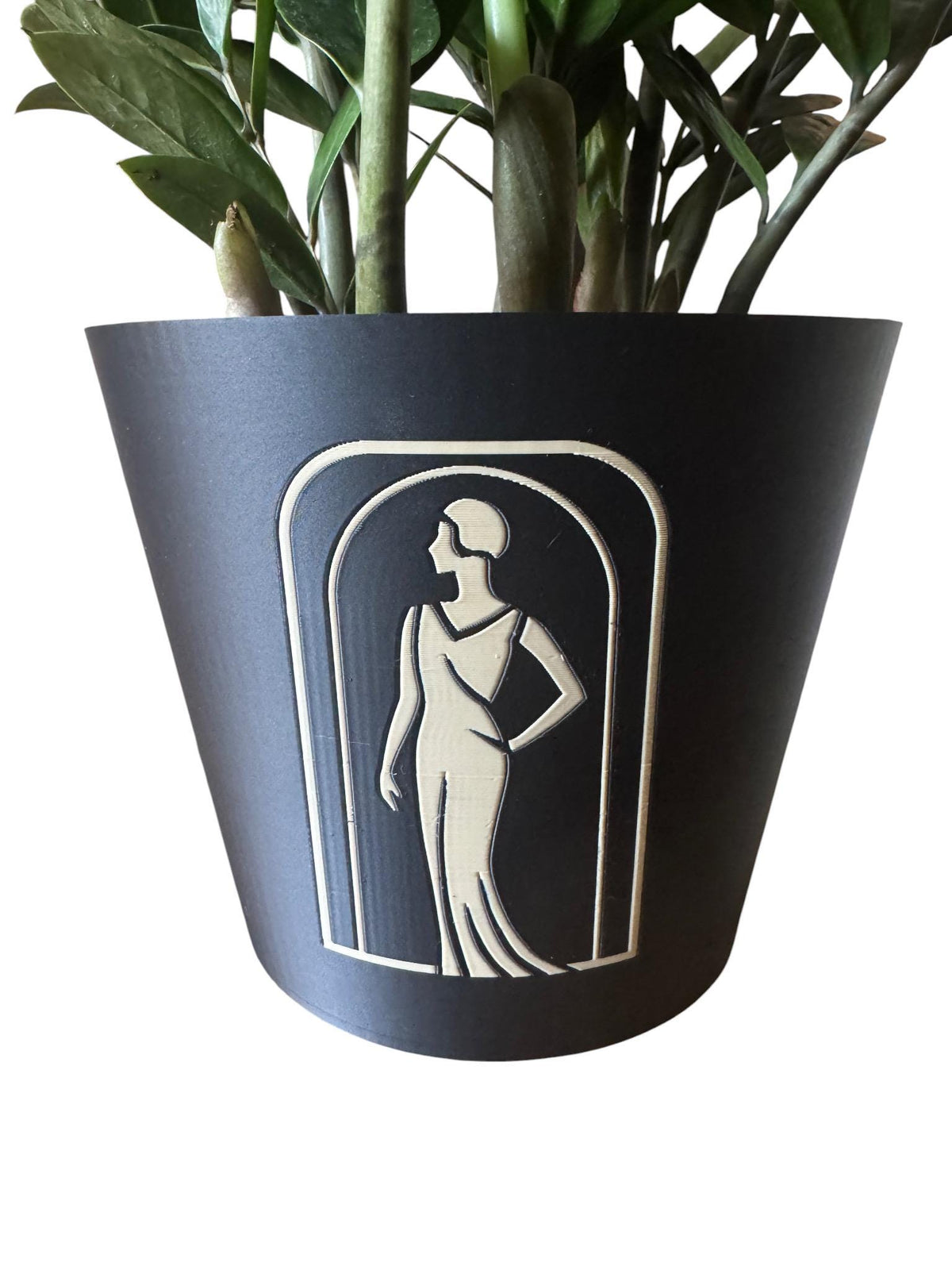 Art Deco Lady in Black Cachepot Planter  Elegant Two-Tone Vase, Black and Matte Tan Home Accent for Modern Interiors