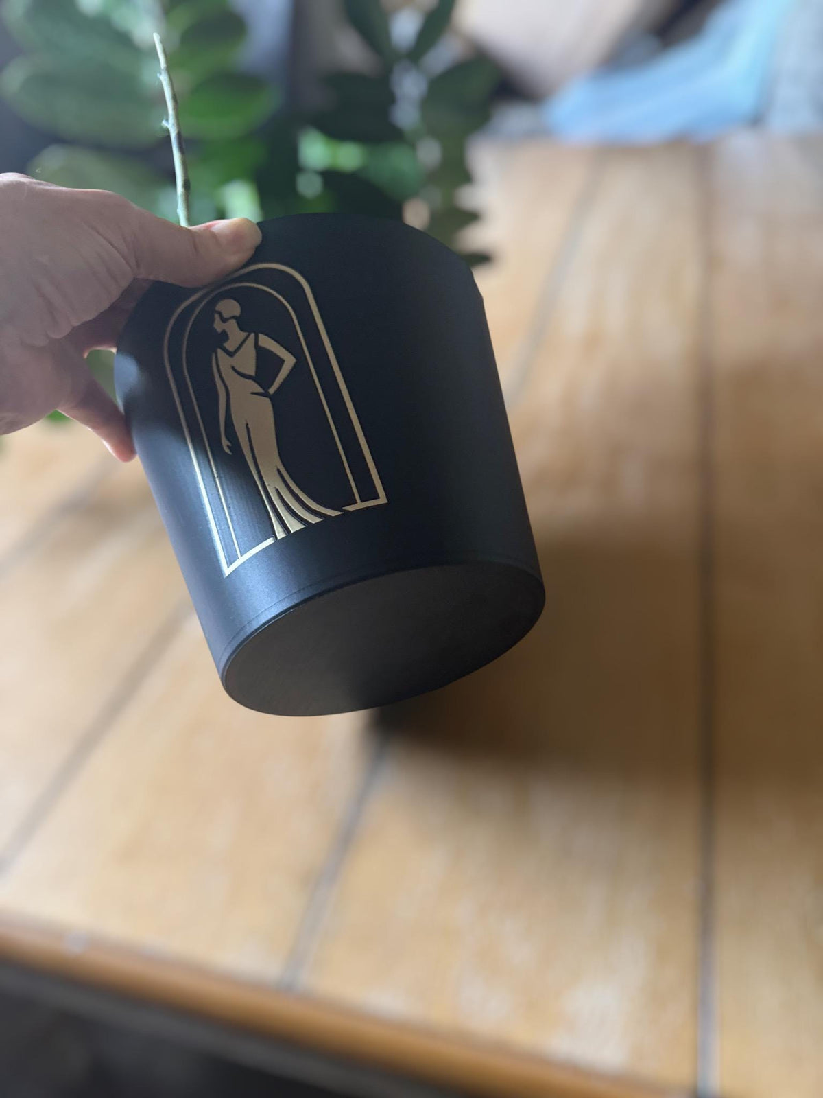 Art Deco Lady in Black Cachepot Planter  Elegant Two-Tone Vase, Black and Matte Tan Home Accent for Modern Interiors